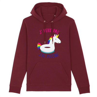 Sweat bouée licorne j'peux pas j'ai piscine coton bio bordeaux