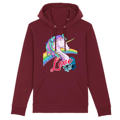 sweat hoodie licorne love bordeaux coton bio 