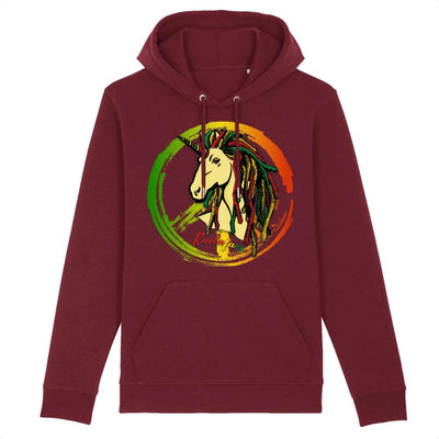 sweat hoodie licorne rastafari bordeaux coton bio 
