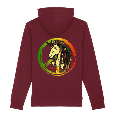 sweat hoodie licorne rastafari bordeaux coton bio verso