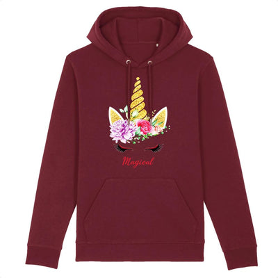 sweat hoodie licorne magical bordeaux coton bio 