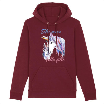 sweat hoodie licorne telle mère telle fille bordeaux coton bio 