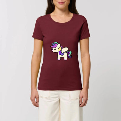 T-shirt licorne cute femme bordeaux coton bio 