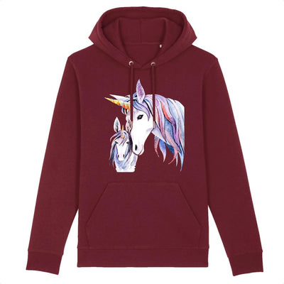 sweat Hoodie licorne mère fille bordeaux coton bio 