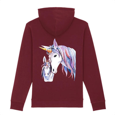 Hoodie licorne mère fille bordeaux coton bio de dos
