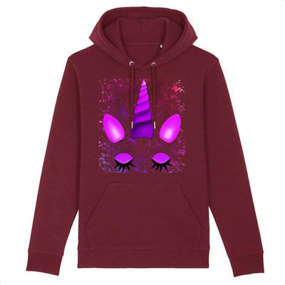 sweat hoodie licorne endormie bordeaux coton bio
