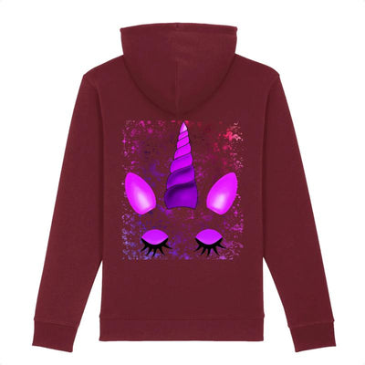 sweat hoodie licorne endormie dos bordeaux coton bio 