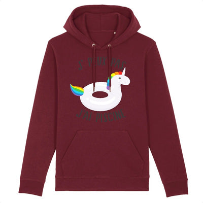 sweat hoodie licorne j'peux pas j'ai piscine bordeaux coton bio