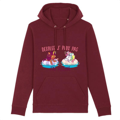 Hoodie licorne désolée j'ai piscine bordeaux coton bio