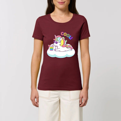 t-shirt licorne cool femme bordeaux coton bio