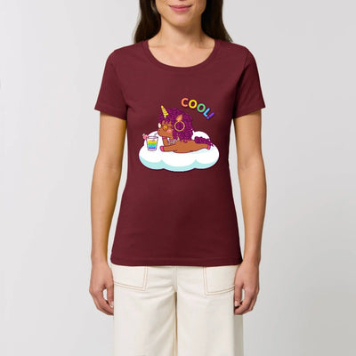 t-shirt licorne cool curly femme bordeaux coton bio