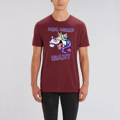 t-shirt homme papa licorne crazy bordeaux coton bio