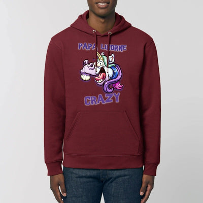 sweat hoodie papa licorne crazy bordeaux coton bio