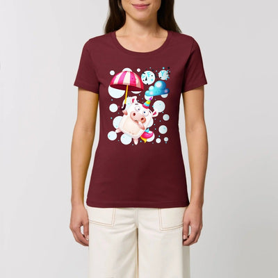 T-shirt femme licorne crazy fly bordeaux 