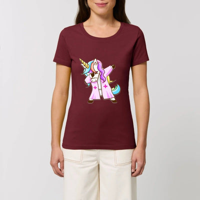 T-shirt licorne infirmière qui dab bordeaux coton bio