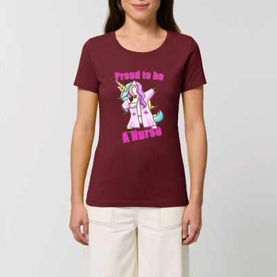 t-shirt licorne proud to be a nurse bordeau coton bio