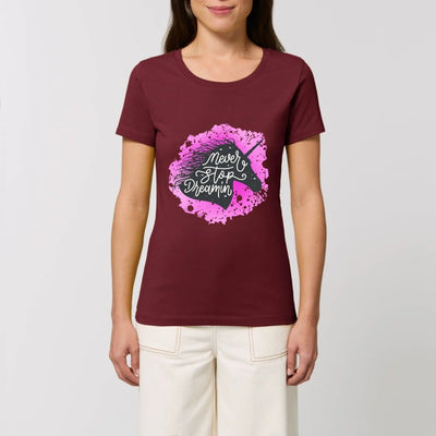 t-shirt licorne never stop dreaming bordeaux coton bio