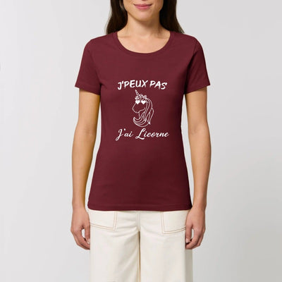 t shirt licorne femme bordeaux j'peux pas j'ai licorne