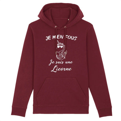 sweat licorne femme bordeaux m'en fous je suis une licorrne