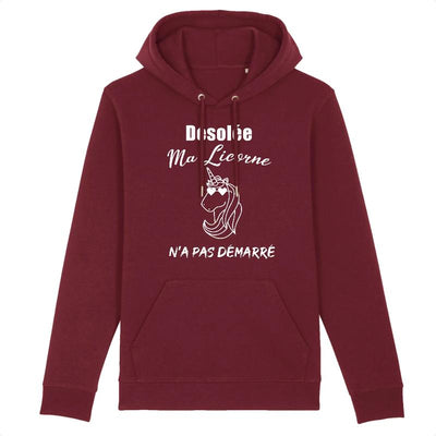 Sweat hoodie licorne femme bordeaux ma licorne n'a pas démarré