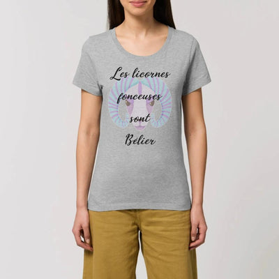 tee shirt licorne fonceuse femme bélier gris XS S M L XL coton bio 