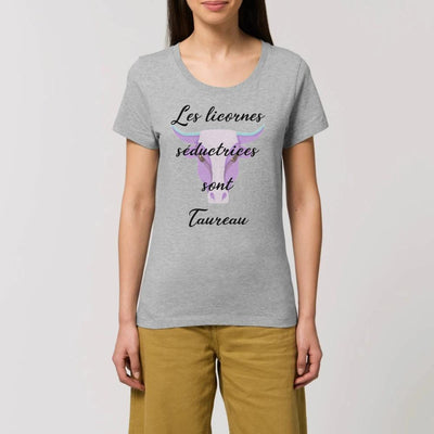 t-shirt licorne séductrice taureau femme gris XS S M L XL coton bio