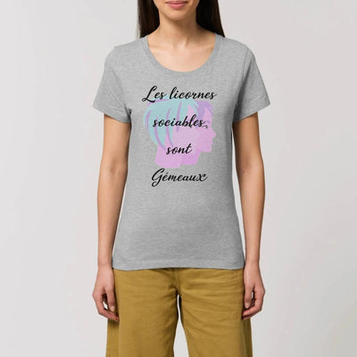 T-shirt licornes sociables sont Gémeaux gris coton bio 