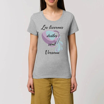 T-shirt licornes drôles sont verseau gris coton bio 