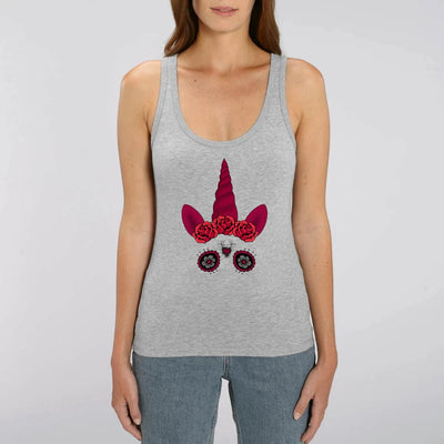 Débardeur licorne gothique crâne mexicain gris coton bio 