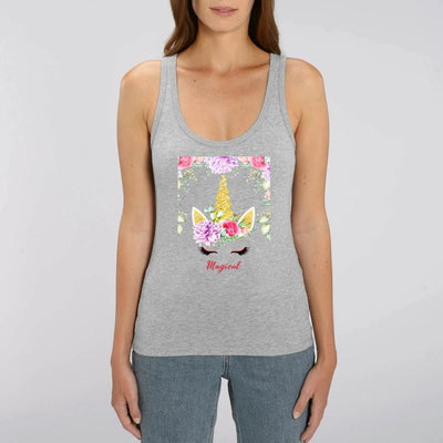 Débardeur Licorne Magical Décor Fleuri gris coton bio 