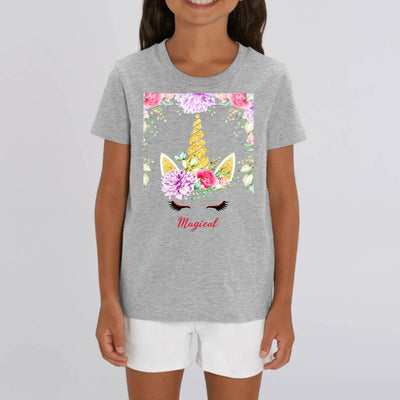 T-shirt Licorne Magical Décor Fleuri gris coton bio 