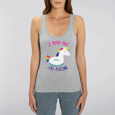 Débardeur licorne j'peux pas j'ai piscine gris coton bio 