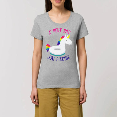 T-shirt licorne j'peux pas j'ai piscine gris coton bio 