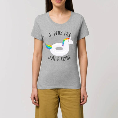 T-shirt licorne j'peux j'ai piscine gris coton bio 