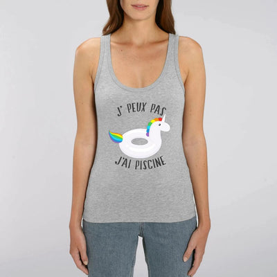 Débardeur licorne j'peux pas j'ai piscine gris coton bio