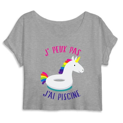 Crop top licorne j'peux pas j'ai piscine gris coton bio 