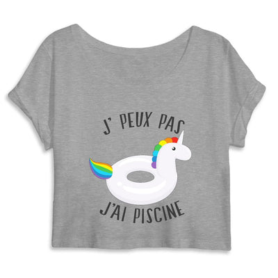 Crop top licorne j'peux pas j'ai piscine gris coton bio 