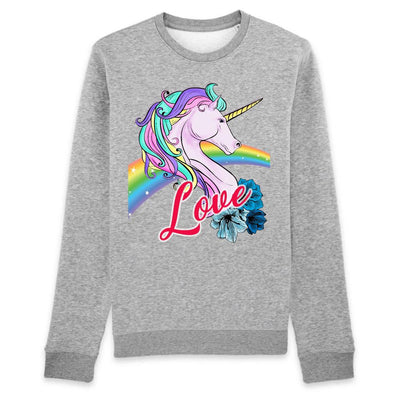 Sweat licorne love gris coton bio 