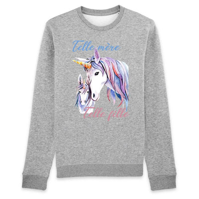 Sweat-shirt licorne telle mère telle fille gris coton bio 