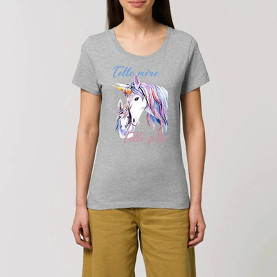T-shirt licorne telle mère telle fille gris coton bio 