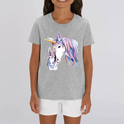 T-shirt licorne mère fille enfant gris coton bio 