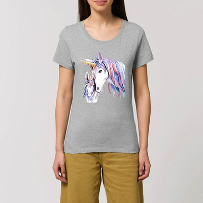 T-shirt licorne mère fille femme gris coton bio 