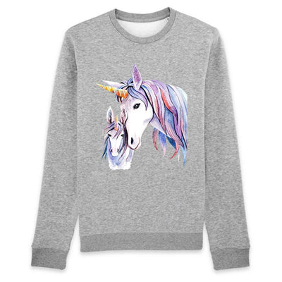 sweat-shirt licorne mère fille femme gris coton bio