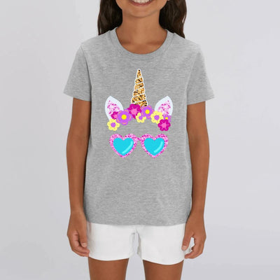 T-shirt licorne à lunettes enfant gris coton bio