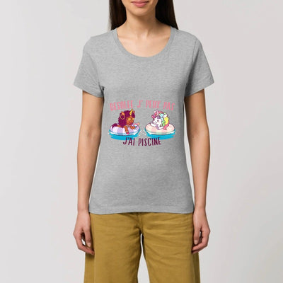 T-shirt licorne désolée j'ai piscine gris coton bio