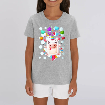 t-shirt licorne crazy love enfant gris coton bio