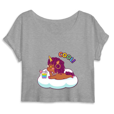 Crop top licorne cool curly gris coton bio