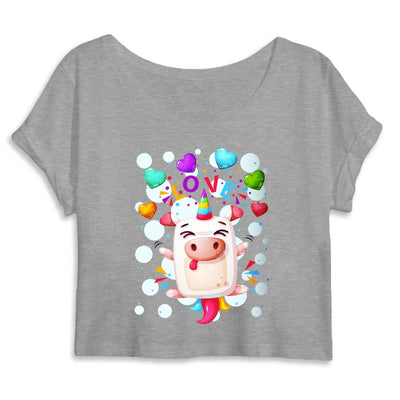 Crop top licorne crazy love gris coton bio