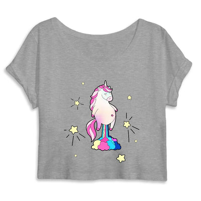Crop top licorne qui pète des paillettes gris coton bio