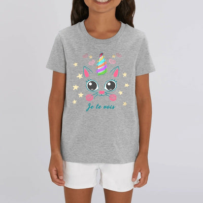 T-shirt licorne caticorn je te vois gris coton bio